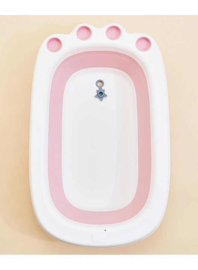 Fab N Funky Paw Designed Foldable Bath Tub with Drain Plug, Non-Slip Base, 0 Months+ , 83 x 51 x 21cm (Unfolded) - Pink - Image 5