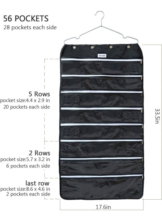 BB Brotrade Hanging Jewelry Organizer,Accessories Organizer,56 Zipper Pocket Organizer for Holding Jewelries (Black-Zipper) - Image 2