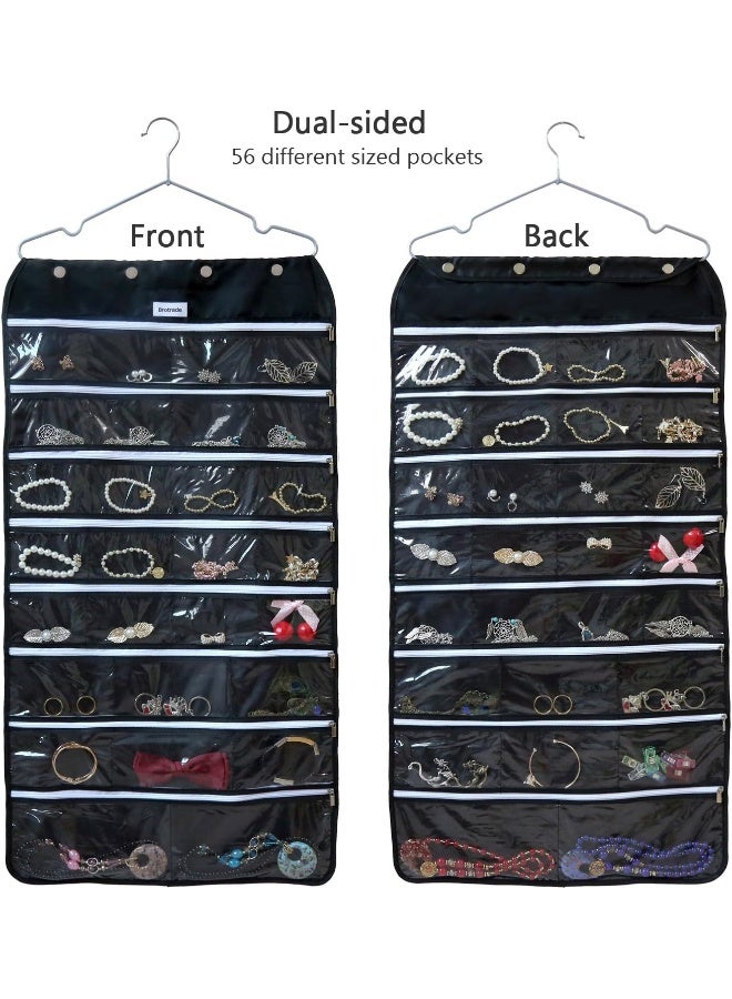 BB Brotrade Hanging Jewelry Organizer,Accessories Organizer,56 Zipper Pocket Organizer for Holding Jewelries (Black-Zipper) - Image 3