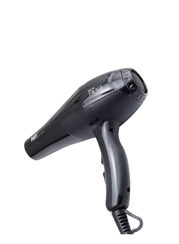 NF NEW FORCE Hair Dryer NF Pro 12000 | For Professional and Home Care Hair Drying | All Hair Types | 3 Heat Settings includes cool shot, 2 Nozzles - 60mm and 75mm| long-time use hair dryer Black - Image 1