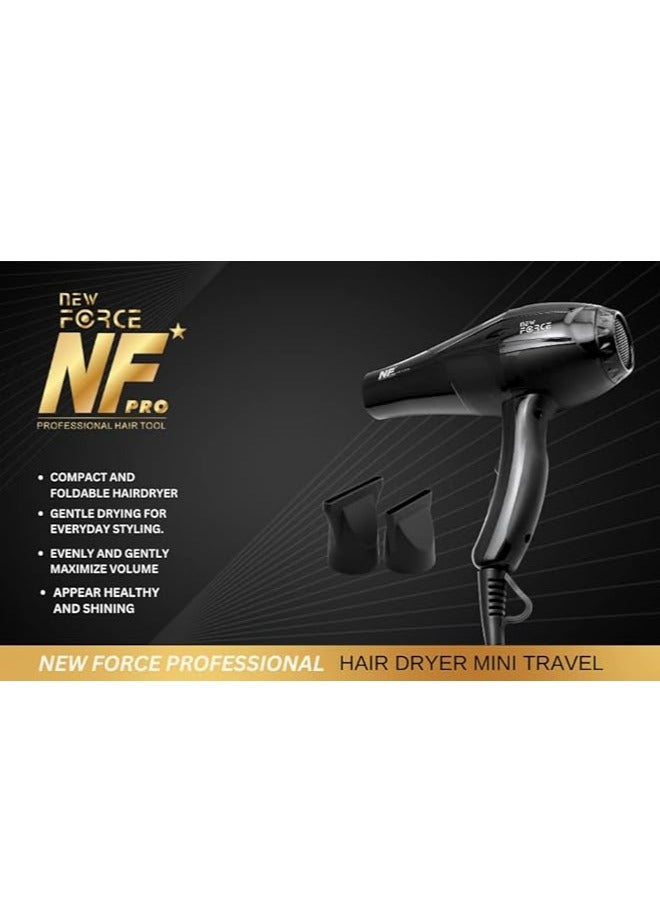 NF NEW FORCE Hair Dryer NF Pro 12000 | For Professional and Home Care Hair Drying | All Hair Types | 3 Heat Settings includes cool shot, 2 Nozzles - 60mm and 75mm| long-time use hair dryer Black - Image 2