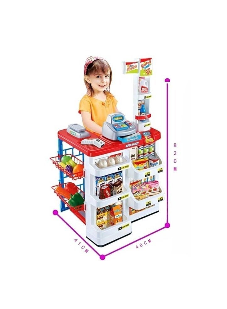 Kiko Supermarket Cash Register Play Set + Shopping Cart with Working Scanner Light and Sound, Pretend Food, Shopping cart, Currency - Image 2