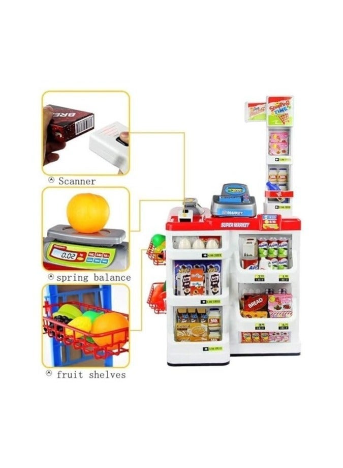 Kiko Supermarket Cash Register Play Set + Shopping Cart with Working Scanner Light and Sound, Pretend Food, Shopping cart, Currency - Image 4