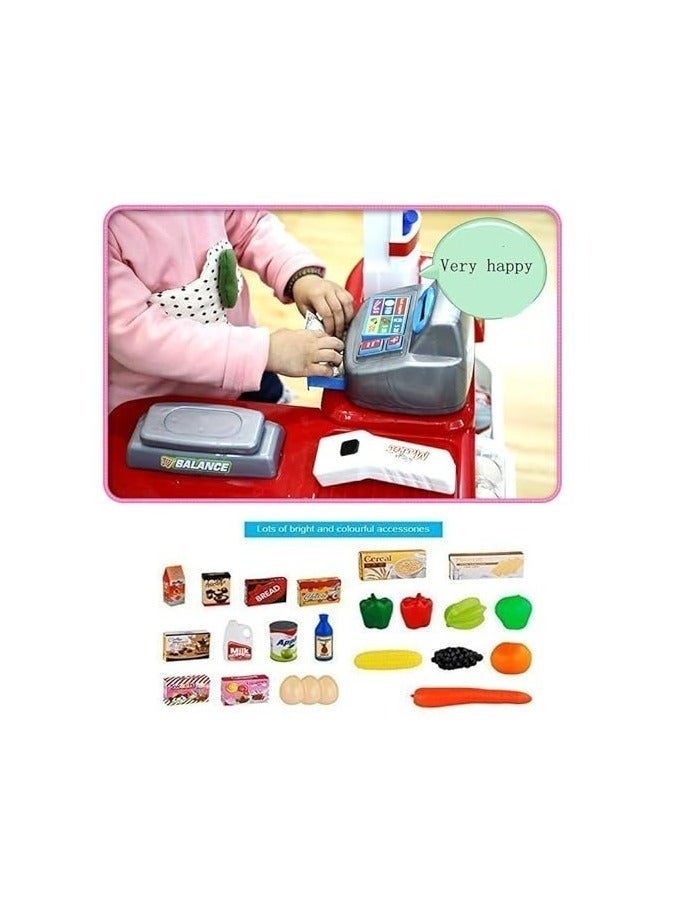 Kiko Supermarket Cash Register Play Set + Shopping Cart with Working Scanner Light and Sound, Pretend Food, Shopping cart, Currency - Image 5