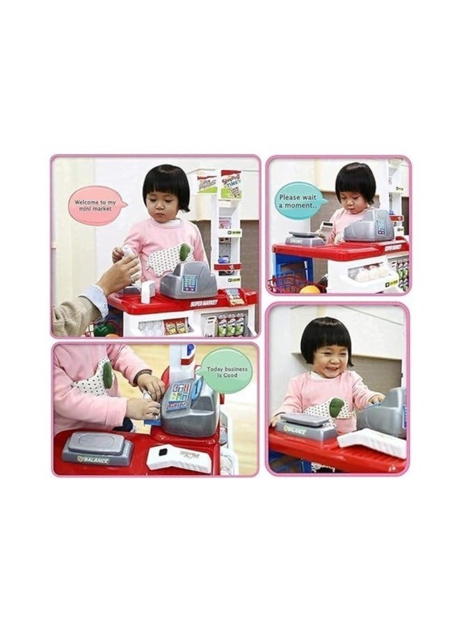 Kiko Supermarket Cash Register Play Set + Shopping Cart with Working Scanner Light and Sound, Pretend Food, Shopping cart, Currency - Image 3