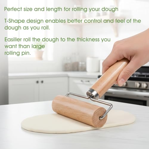 LorisArm Small Rolling Pin with Handle, Wooden Dough Pastry Roller, Non-Stick Pizza Rollers, mini Dough Wood Roller for Home Kitchen Baking Cooking - Image 3