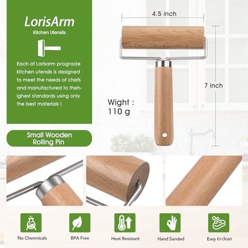 LorisArm Small Rolling Pin with Handle, Wooden Dough Pastry Roller, Non-Stick Pizza Rollers, mini Dough Wood Roller for Home Kitchen Baking Cooking - Image 2