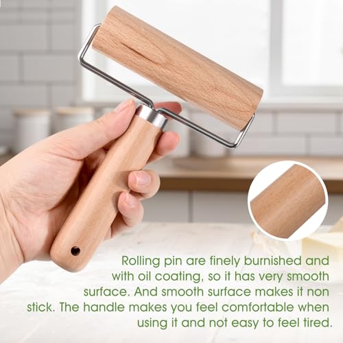 LorisArm Small Rolling Pin with Handle, Wooden Dough Pastry Roller, Non-Stick Pizza Rollers, mini Dough Wood Roller for Home Kitchen Baking Cooking - Image 4