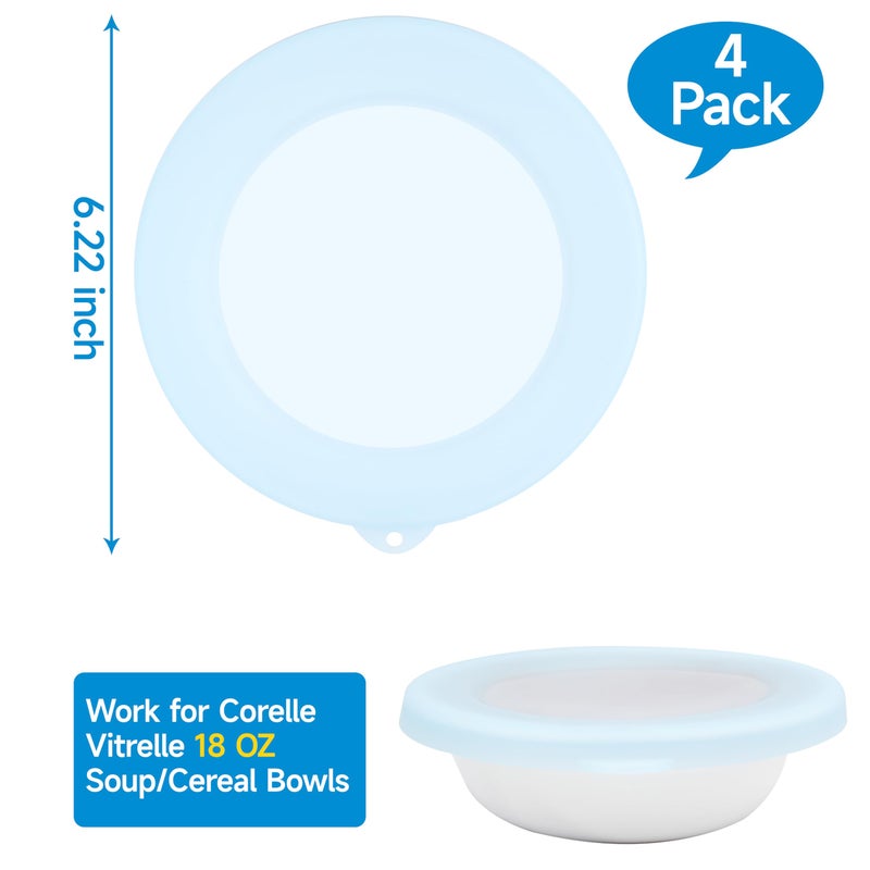 Purekra 4 Pack Silicone Lids for Corelle Vitrelle 18-Oz Soup/Cereal Bowls, Freezer & Microwave & Dishwasher Safe (Bowl not included) - Image 2