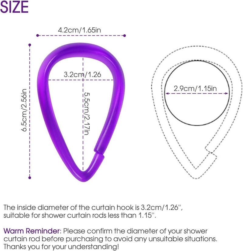 Topspring Purple Plastic Shower Curtain Hooks Rings - 12 Pcs Drop Shaped Shower Hooks for Curtain Bathroom Shower Rod - Image 4