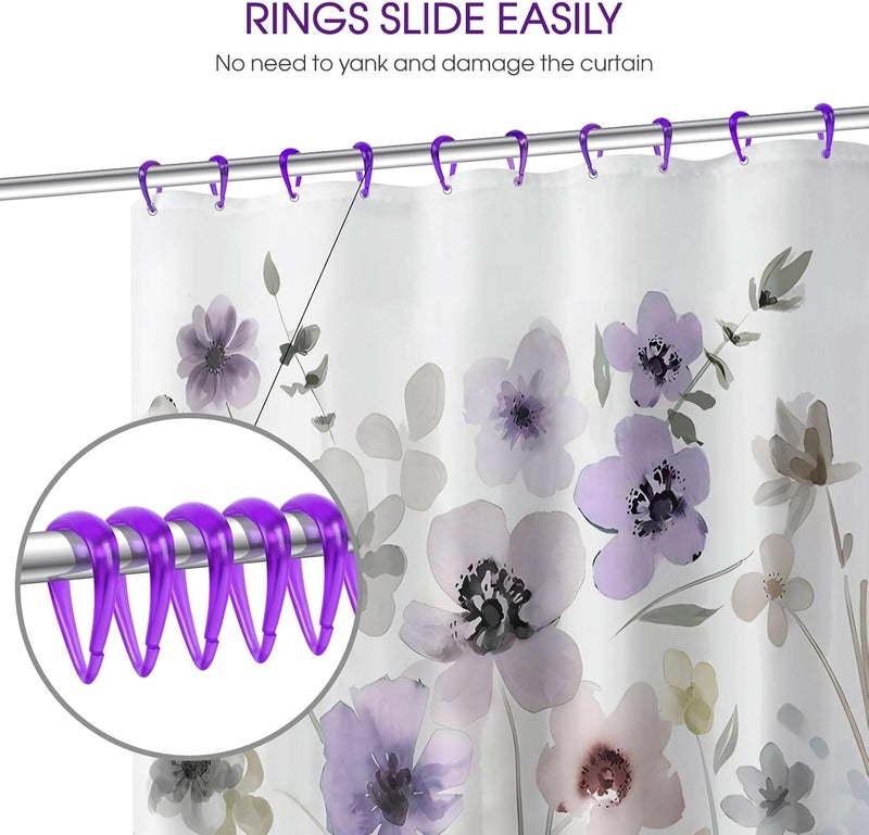 Topspring Purple Plastic Shower Curtain Hooks Rings - 12 Pcs Drop Shaped Shower Hooks for Curtain Bathroom Shower Rod - Image 3