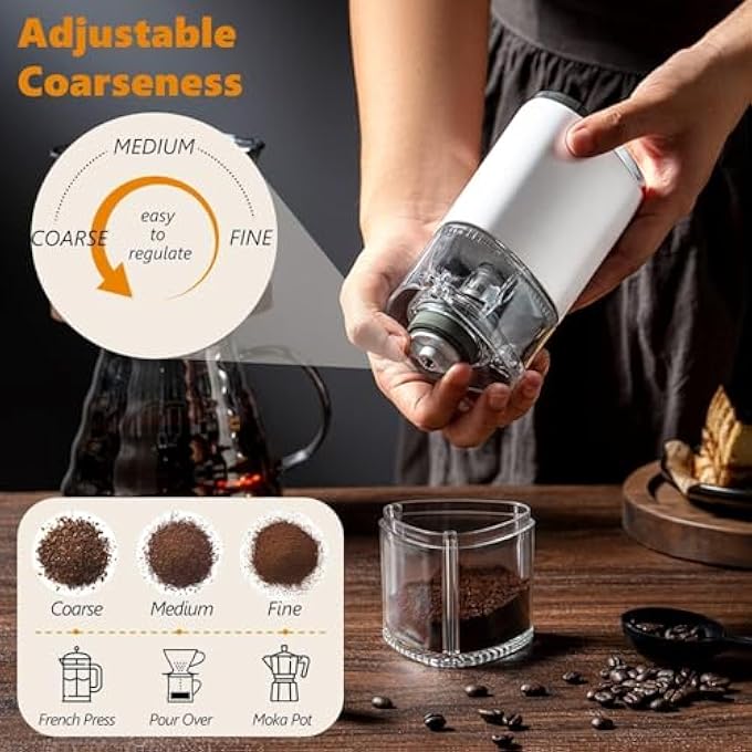 أكس سبرينج مطحنة القهوة الكهربائية سهلة التنظيف بحجم 155 مل مطحنة حبوب قهوة أوتوماتيكية بحجم 155 مل، مطحنة حبوب القهوة مع إعداد متعدد الطحن ومؤقت، مطحنة فول كهربائية قابلة لإعادة الشحن USB لمدة 3 دقائق - Image 5