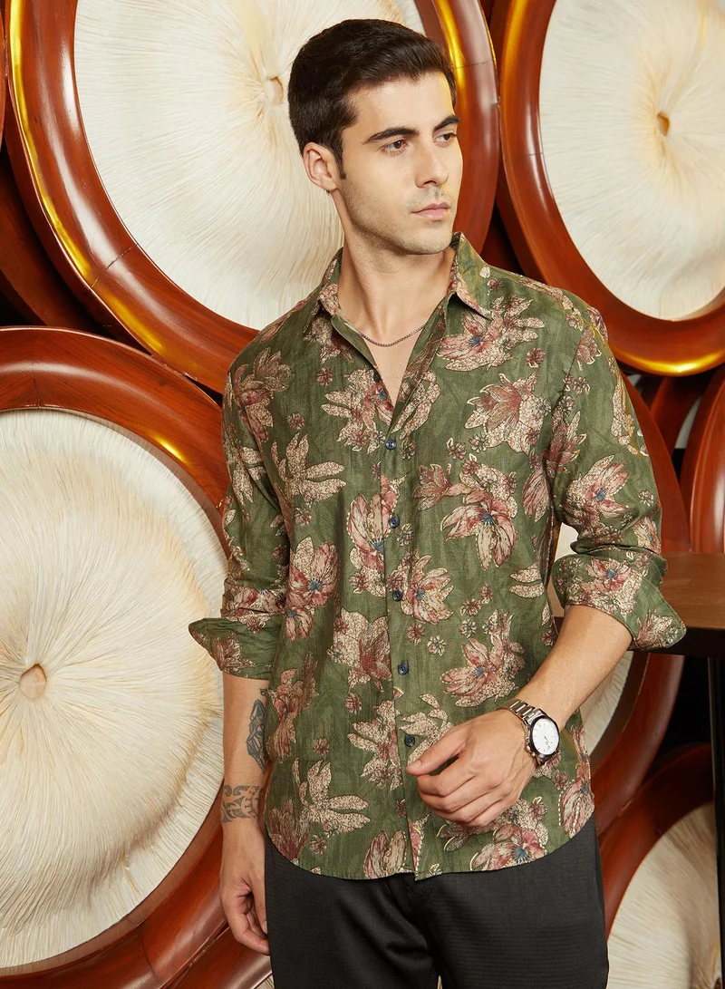 كامبوس سوترا قميص رجالي زيتوني مزهر