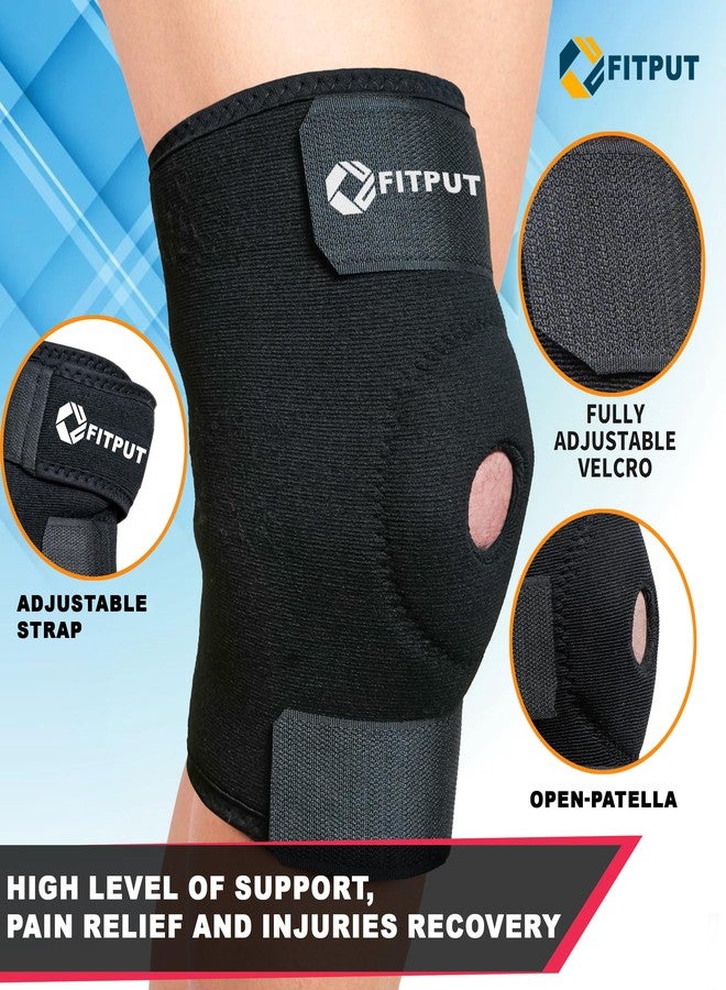 FITPUT واقيات ركبة FITPUT للرجال والنساء | دعم ركبة قابل للتعديل للرياضة، والتمارين الرياضية، والاستخدام اليومي | واقي ركبة ضاغط يسمح بمرور الهواء | مقاس واحد يناسب الجميع | أسود - Image 5