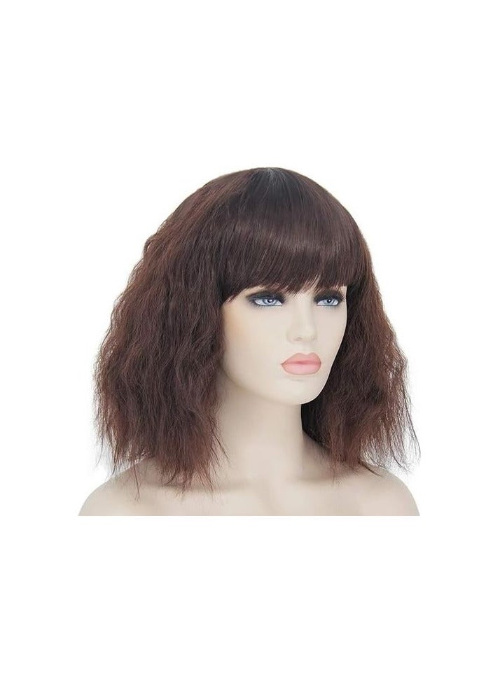 Generic Synthetic Hair Wig Short Wavy In Brown Thermal Hair