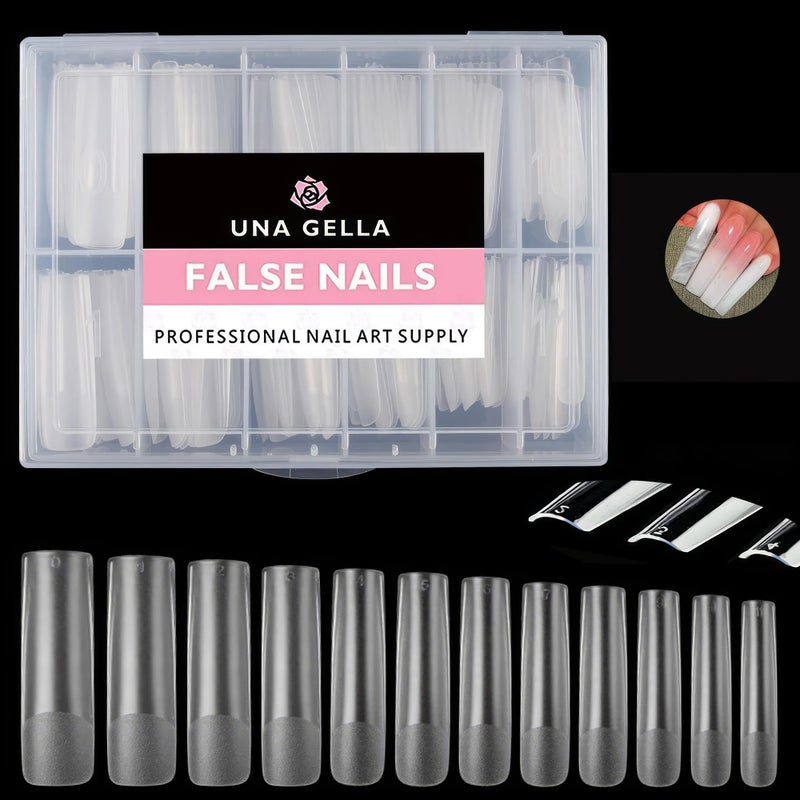 UNA GELLA Full Square Gel Fake Nails Prefile 120pcs Press On Nails XXL No C Curve Extra Long Nail Tips Clear Long Flat Nail Tips Tapered Square Soft Gel Tips