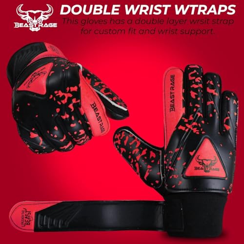 BEAST RAGE Goalkeeper Gloves for Kids Support Grip Youth Football Glove Kid Junior Soccer Glove for Kid 6-15 Men Adult Boys Football Gloves (Red, Size 5 for (9 to 12 Year Kid)) - Image 3