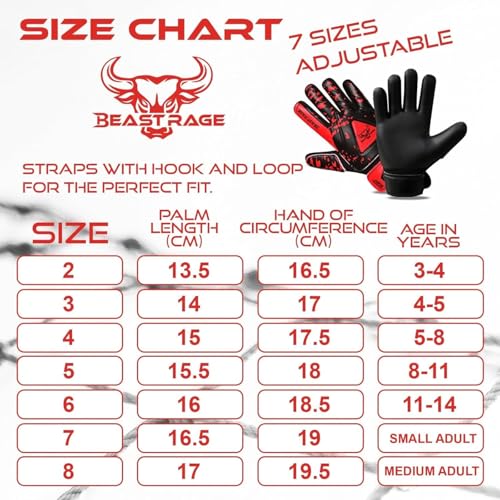BEAST RAGE Goalkeeper Gloves for Kids Support Grip Youth Football Glove Kid Junior Soccer Glove for Kid 6-15 Men Adult Boys Football Gloves (Red, Size 5 for (9 to 12 Year Kid)) - Image 4