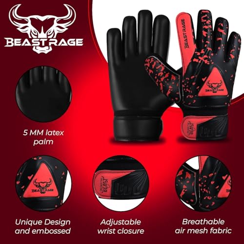BEAST RAGE Goalkeeper Gloves for Kids Support Grip Youth Football Glove Kid Junior Soccer Glove for Kid 6-15 Men Adult Boys Football Gloves (Red, Size 5 for (9 to 12 Year Kid)) - Image 2