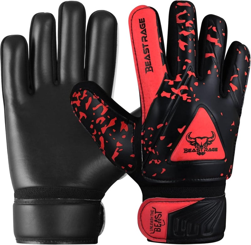 BEAST RAGE Goalkeeper Gloves for Kids Support Grip Youth Football Glove Kid Junior Soccer Glove for Kid 6-15 Men Adult Boys Football Gloves (Red, Size 5 for (9 to 12 Year Kid)) - Image 1