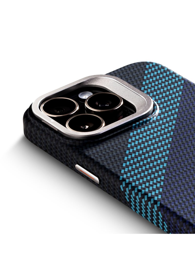 YNOT MagSafe carbon fiber protection case with camera stand for iPhone 16 Pro - Black with colored lines - Image 5
