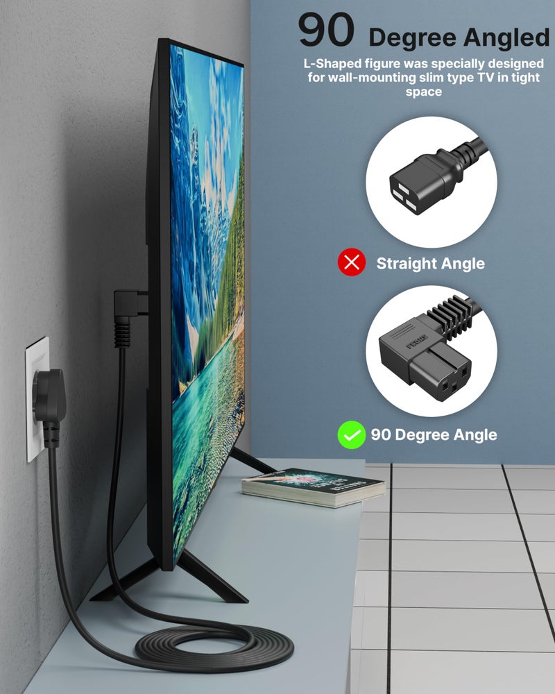 FEDUS 3 Meter 90 Degree L Shape 3 Pin Computer Power Cable Cord for Desktops PC and Printers/Monitor SMPS Power Cable IEC Mains Power Cable Black - Image 3