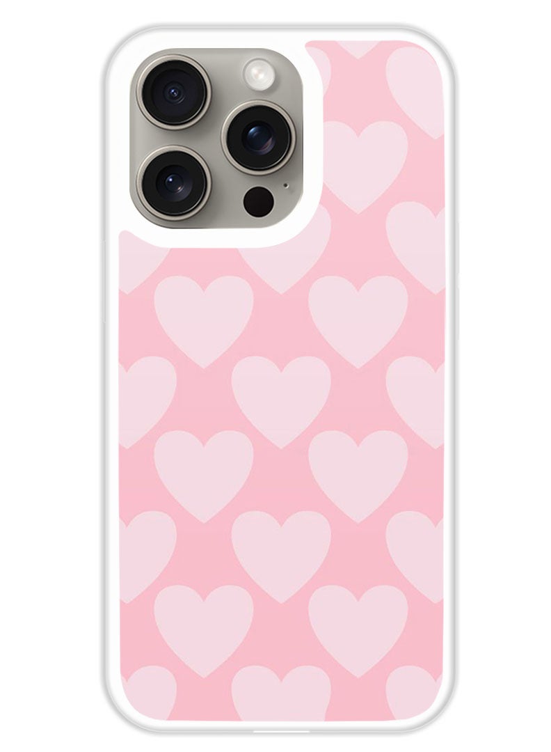 Theodor Protective Case Cover For APPLE IPHONE 15 Pro Pink Hearts (White Bumper) - Image 1
