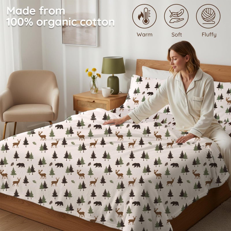 LONAVA 100% Cotton Flannel Sheet Set 4 Pieces, Heavy-Duty Fluffy Flannel Design, Thermal Lock Technology, 16 inch Deep Pocket Cozy Soft Bedsheets,(Full,Fall Forest) - Image 3