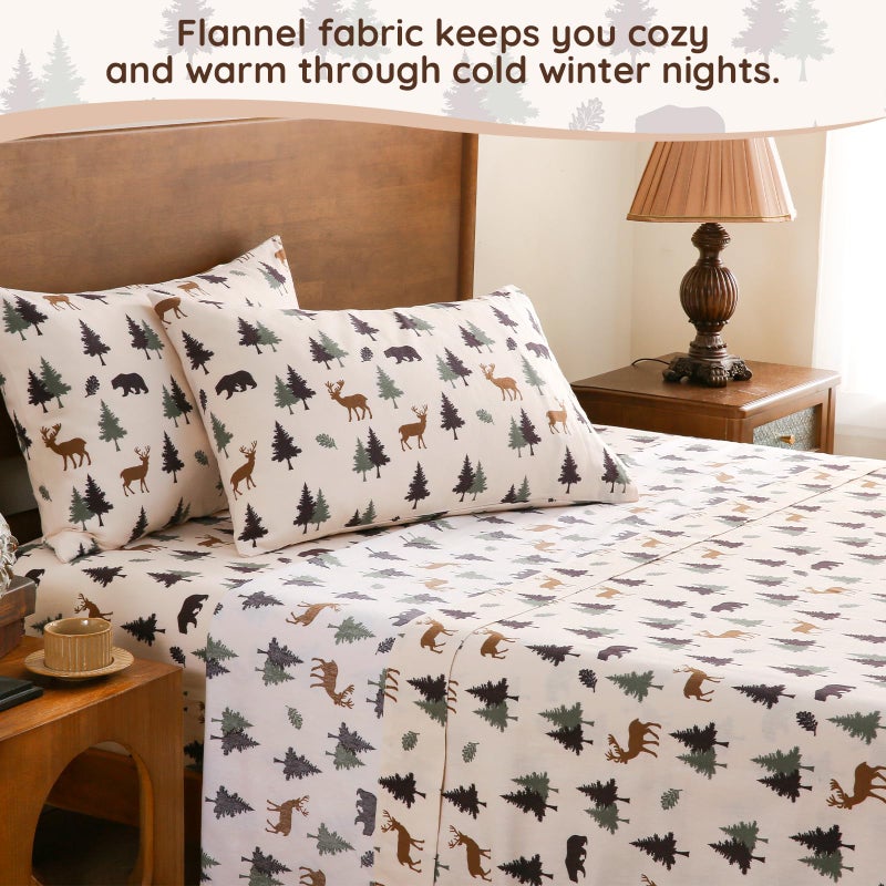 LONAVA 100% Cotton Flannel Sheet Set 4 Pieces, Heavy-Duty Fluffy Flannel Design, Thermal Lock Technology, 16 inch Deep Pocket Cozy Soft Bedsheets,(Full,Fall Forest) - Image 2