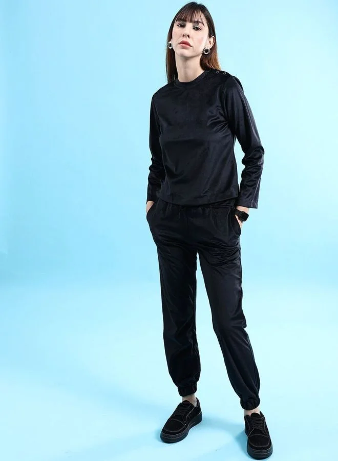 Freehand Women Regular Fit Solid Long Sleeve Mid Rise Top and Pant Co-Ord Set