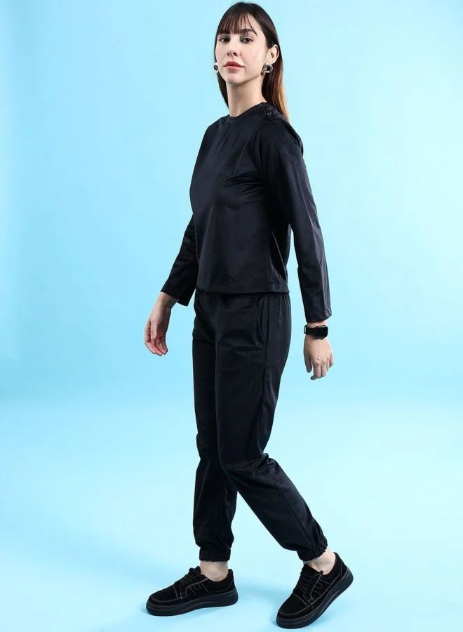 Freehand Women Regular Fit Solid Long Sleeve Mid Rise Top and Pant Co-Ord Set