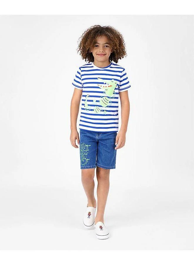 Primo Gino Primo Gino Above Knee Length Washed Denim Shorts - Blue