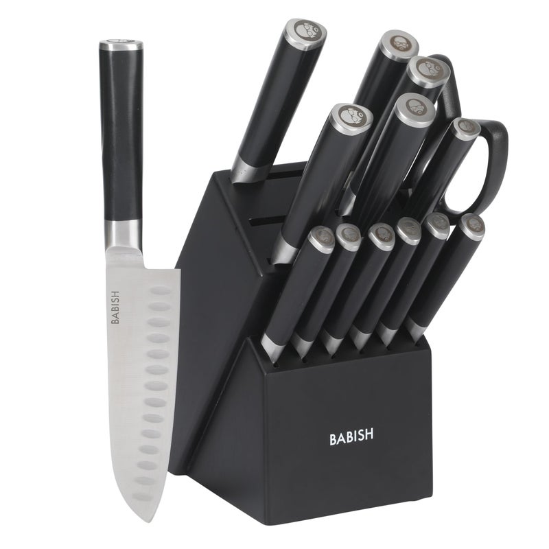 Babish HighCarbon 14116 German Steel 15 Piece Full Tang Forged Cutlery Kitchen Knife Block Set  Black
