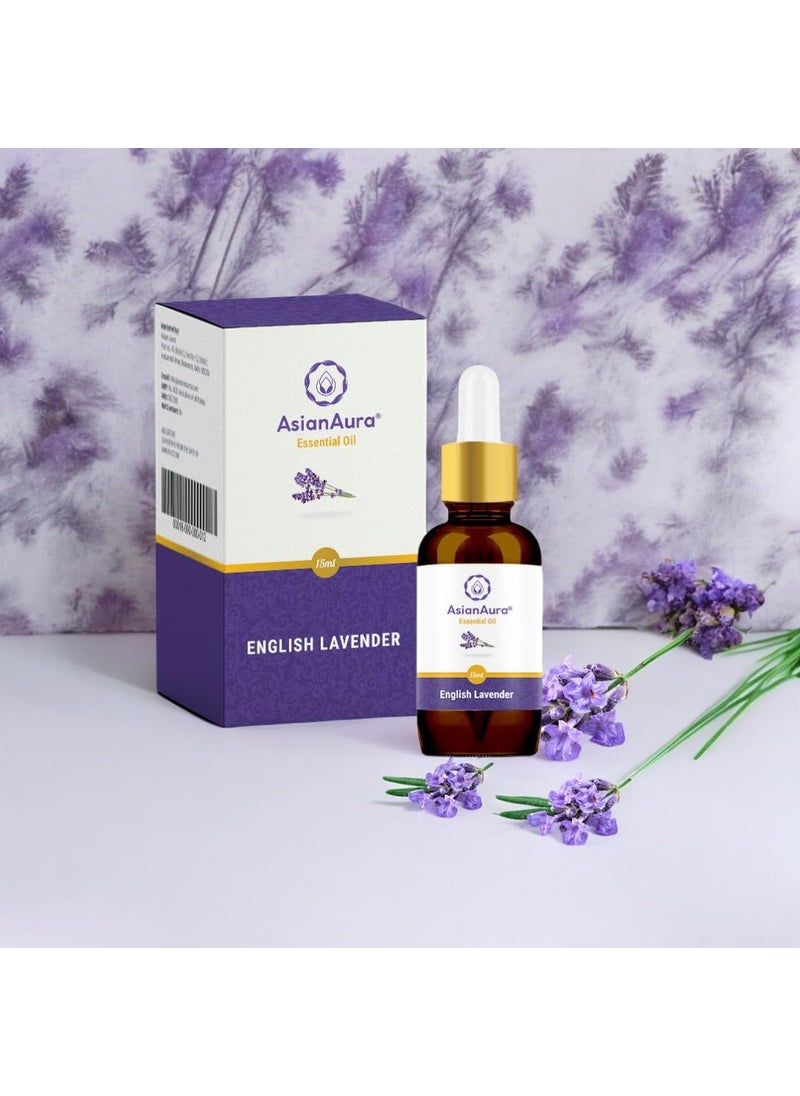 ASIAN AURA Lavender Essential Oil Pure Undiluted Steam Distilled Ideal for Aromatherapy Diffusers Skin Care Hair Care Therapeutic Grade Oil 15ml YogaMeditationSpaHome Fragrance  - Image 1