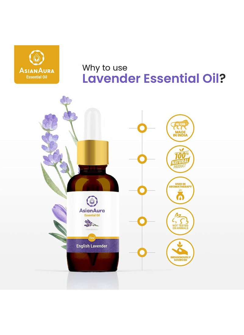 ASIAN AURA Lavender Essential Oil Pure Undiluted Steam Distilled Ideal for Aromatherapy Diffusers Skin Care Hair Care Therapeutic Grade Oil 15ml YogaMeditationSpaHome Fragrance  - Image 5