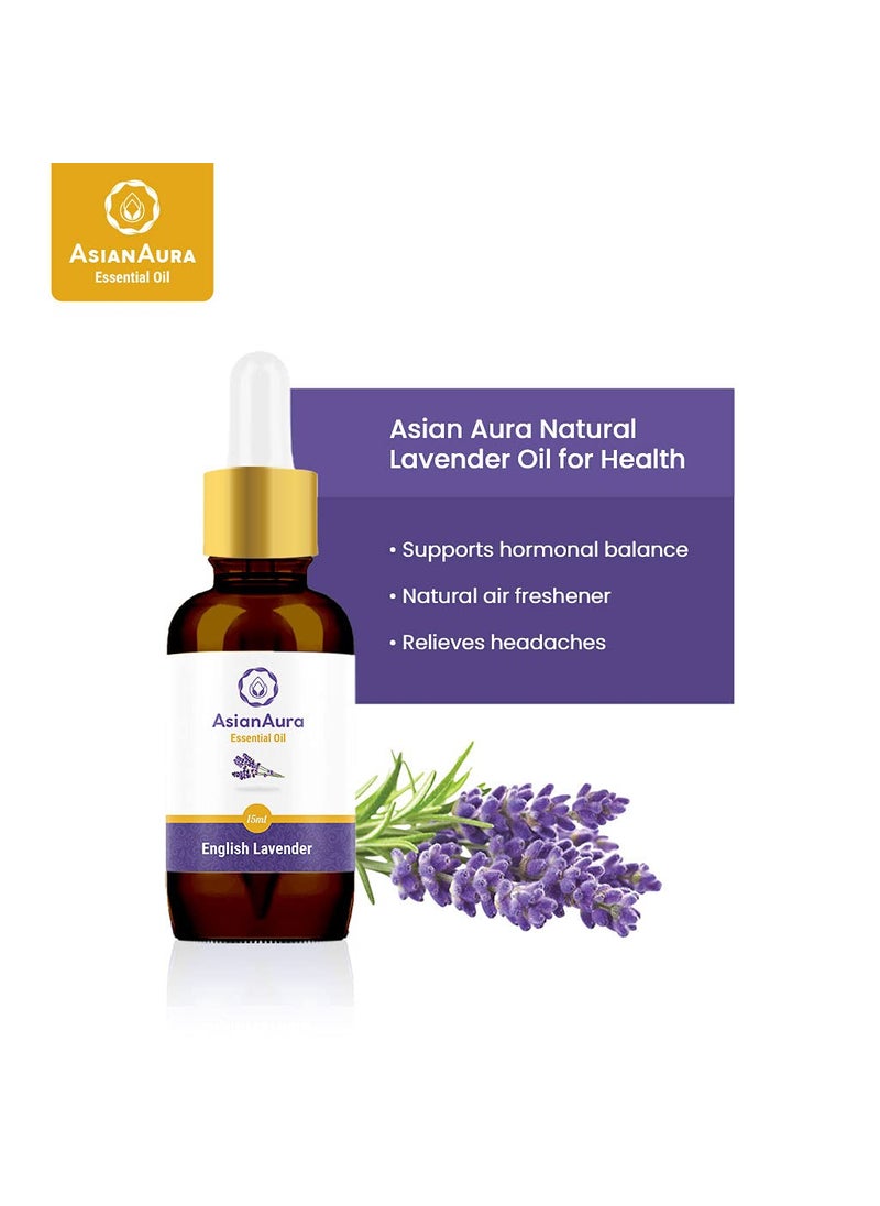 ASIAN AURA Lavender Essential Oil Pure Undiluted Steam Distilled Ideal for Aromatherapy Diffusers Skin Care Hair Care Therapeutic Grade Oil 15ml YogaMeditationSpaHome Fragrance  - Image 3