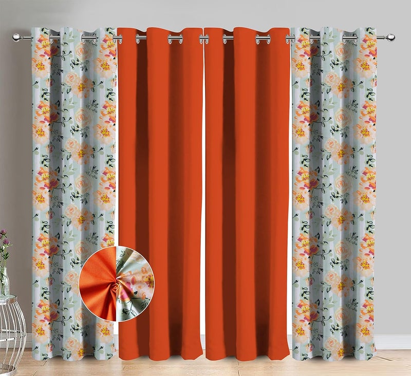 AIRWILL Cotton Orange Flower Floral Solid Pattern Window Curtains 153 5ft Length Orange Pack of 4 - Image 1