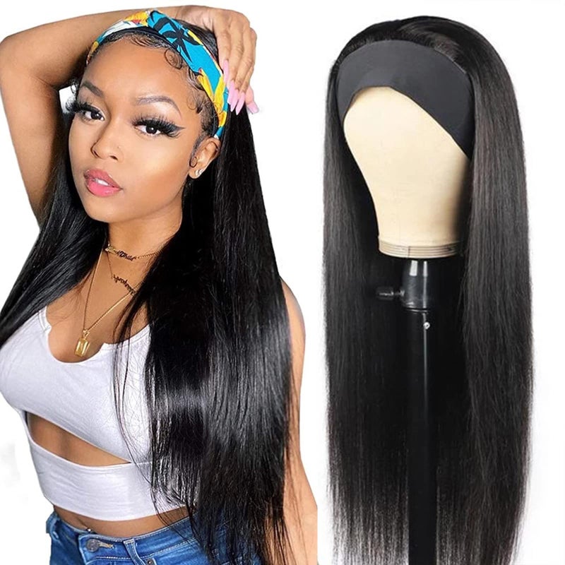 ISEE 10A Headband Wig Straight Human Hair Wigs for Black Women 180 Density Brazilian Virgin Hair Machine Made Headband Wig Non Lace Front Human Hair Wigs 26 inch
