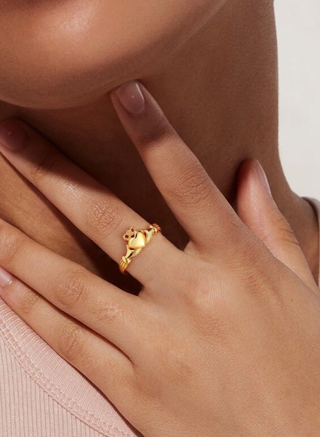 ChicSilver Gold Plated Claddagh Rings for Women Gold Plated Celtic Rings for Women Dainty Irish Ring Celtic Jewelry - Size 7 - Image 2