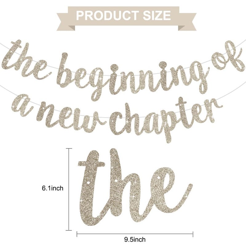 BEISHIDA Glitter Champagne The Beginning of A New Chapter Banner, Farewell party decorations,Graduation Sign 2026 Banner,Happy retirement Supplies,Going away party Sign Garland,Graduation banner - Image 3