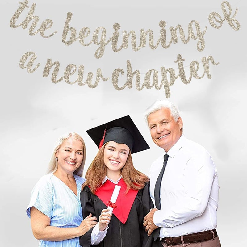 BEISHIDA Glitter Champagne The Beginning of A New Chapter Banner, Farewell party decorations,Graduation Sign 2026 Banner,Happy retirement Supplies,Going away party Sign Garland,Graduation banner - Image 5
