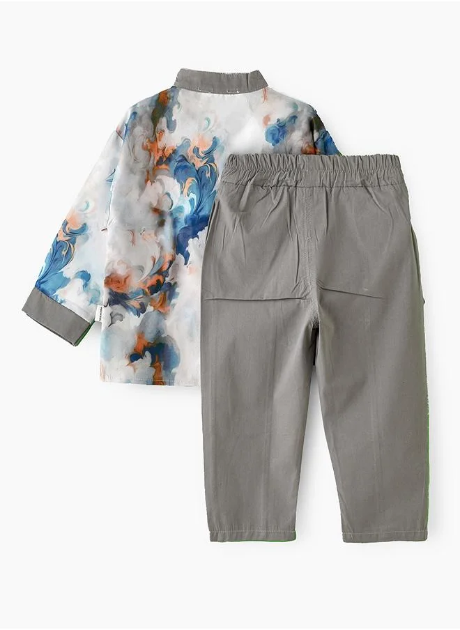 babyqlo Elegant Watercolor Shirt & Pant Set for Boys