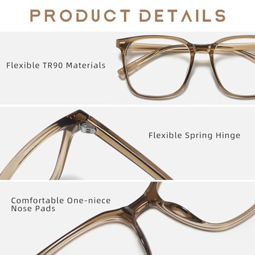 MACJERO Oversized Square Blue Light Blocking Glasses for Women Men, Anti-Fatigue Computer Monitor Glasses Reduce Eye Strain(transparent Brown+Brown) 2 Pack - Image 5