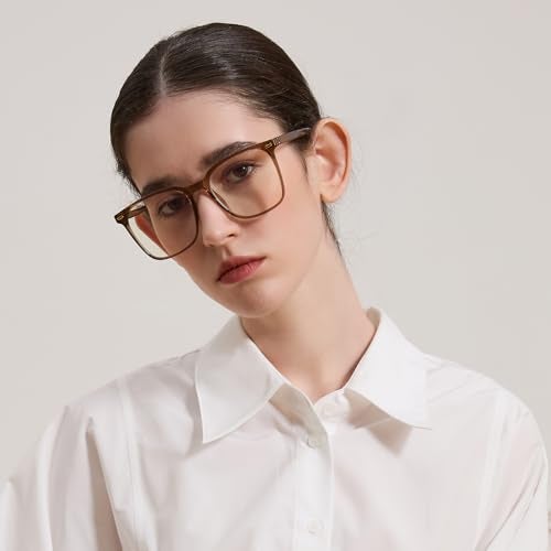 MACJERO Oversized Square Blue Light Blocking Glasses for Women Men, Anti-Fatigue Computer Monitor Glasses Reduce Eye Strain(transparent Brown+Brown) 2 Pack - Image 3