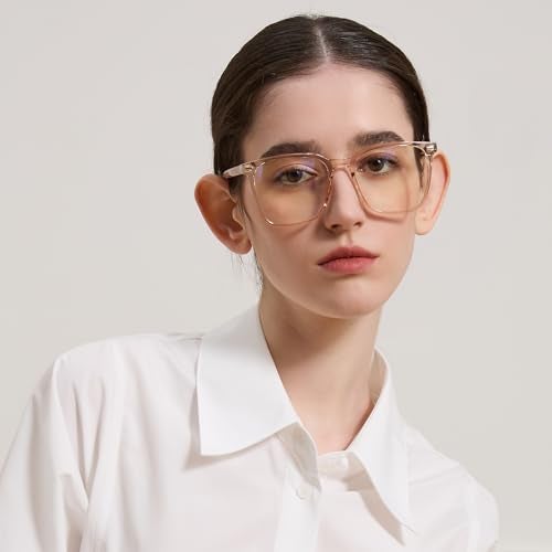 MACJERO Oversized Square Blue Light Blocking Glasses for Women Men, Anti-Fatigue Computer Monitor Glasses Reduce Eye Strain(transparent Brown+Brown) 2 Pack - Image 4