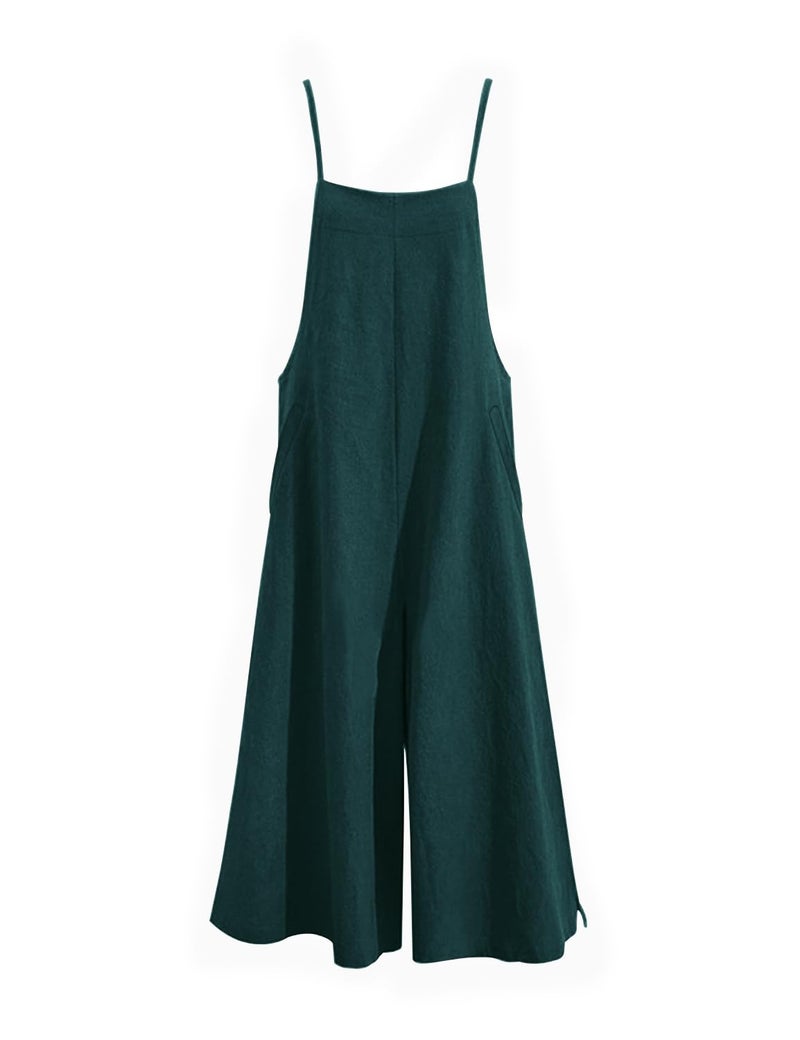 YESNO Women Casual Loose Long Bib Pants Wide Leg Jumpsuits Baggy Cotton Rompers Overalls with Pockets (L PZZTYP2 Acid Blue) - Image 5