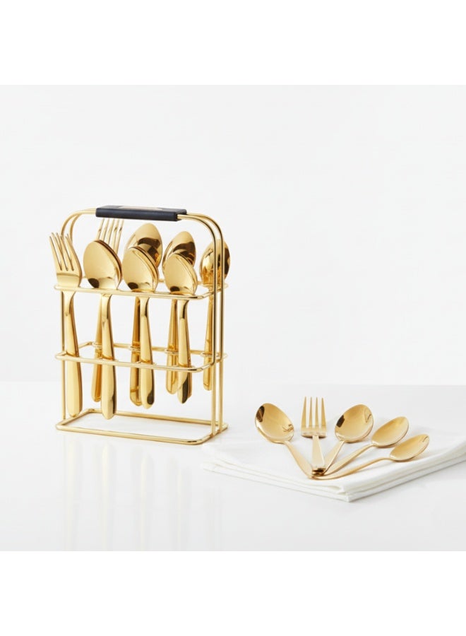 Decent 24-Piece Stainless Steel Cutlery Set with Stand – Premium PVD Gold Finish | Spoons & Forks Set for Dining | Durable Rust-Resistant Flatware with Storage Stand - Image 1