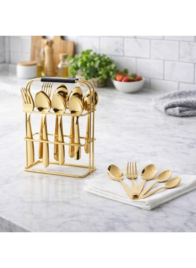 Decent 24-Piece Stainless Steel Cutlery Set with Stand – Premium PVD Gold Finish | Spoons & Forks Set for Dining | Durable Rust-Resistant Flatware with Storage Stand - Image 4