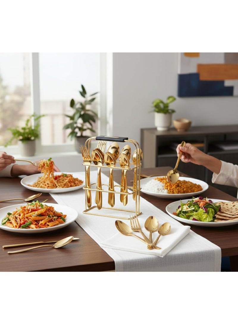 Decent 24-Piece Stainless Steel Cutlery Set with Stand – Premium PVD Gold Finish | Spoons & Forks Set for Dining | Durable Rust-Resistant Flatware with Storage Stand - Image 5