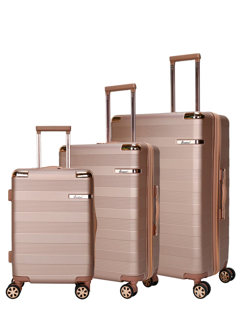 SENATOR Hard Case Trolley Luggage Set For Unisex ABS Lightweight 4 Double Wheeled Suitcase With Built In TSA Type Lock A5125 Set Of 3 Rose Gold - Image 1